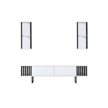 Comoda TV, Bexley, Chrome Line, 180x30x48 cm, PAL, Alb/Negru Comoda TV, Bexley, Chrome Line, 180x30x48 cm, PAL, Alb/Negru