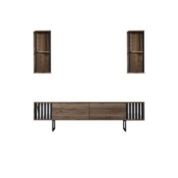 Comoda TV, Bexley, Chrome Line, 180x30x48 cm, PAL, Nuc / Negru Comoda TV, Bexley, Chrome Line, 180x30x48 cm, PAL, Nuc / Negru