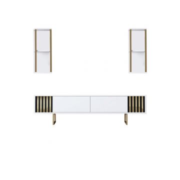 Comoda TV, Bexley, Gold Line, 180x30x48 cm, PAL, Alb/Negru Comoda TV, Bexley, Gold Line, 180x30x48 cm, PAL, Alb/Negru