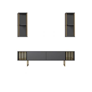 Comoda TV, Bexley, Gold Line, 180x30x48 cm, PAL, Antracit / Negru Comoda TV, Bexley, Gold Line, 180x30x48 cm, PAL, Antracit / Negru