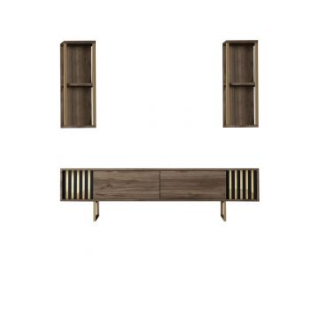 Comoda TV, Bexley, Gold Line, 180x30x48 cm, PAL, Nuc / Negru Comoda TV, Bexley, Gold Line, 180x30x48 cm, PAL, Nuc / Negru