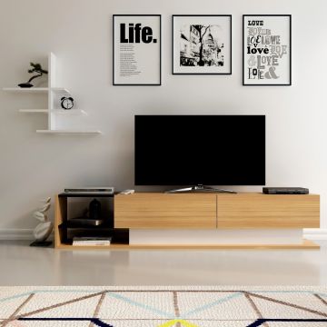 Comoda TV, Decorotika, Liza, PAL, Alb / Teak Comoda TV, Decorotika, Liza, PAL, Alb / Teak