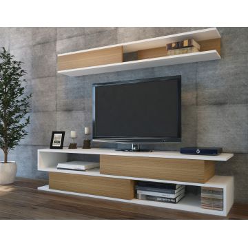 Comoda TV, Decorotika, Sims, PAL, Alb / Teak Comoda TV, Decorotika, Sims, PAL, Alb / Teak
