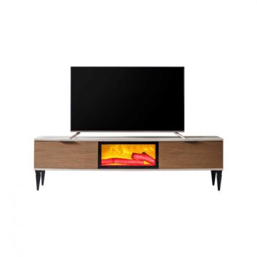 Comoda TV EMPOLI, cu semineu, bej + nuc, 180x36x50 cm Comoda TV EMPOLI, cu semineu, bej + nuc, 180x36x50 cm