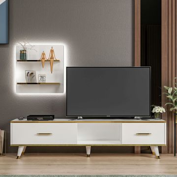 Comoda TV, Inarch, Aren, 180x43 cm, PAL, Alb/Auriu