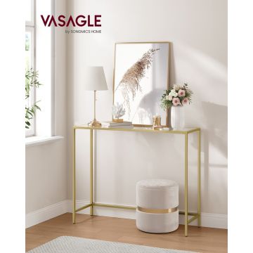 Consola, Vasagle, 100x20x80 cm, sticla temperata/otel, auriu