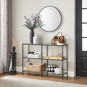 Consola, Vasagle, 100x30x73 cm, sticla temperata/otel, negru