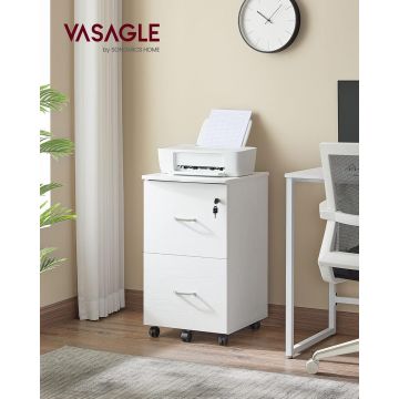 Dulap de birou cu 2 sertare pentru dosare si roti, Vasagle, 43x44.5x72 cm, MDF/PAL, alb