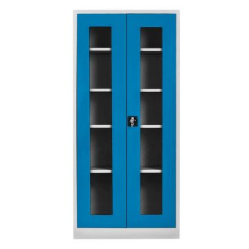Dulap de depozitare cu incuietoare, Shelvoria, Js1005Ma, 92x198x40 cm, Otel, Gri/Albastru