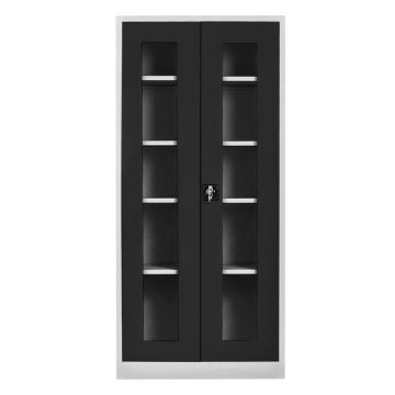 Dulap de depozitare cu incuietoare, Shelvoria, Js1005Sı, 92x198x40 cm, Otel, Gri/Negru