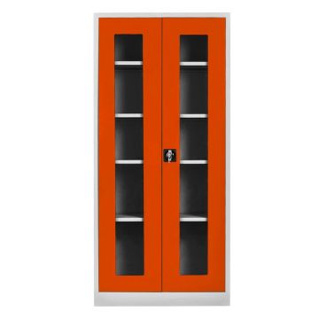 Dulap de depozitare cu incuietoare, Shelvoria, Js1005Tu, 92x198x40 cm, Otel, Gri / Portocaliu