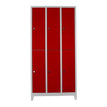Dulap de depozitare cu incuietoare, Shelvoria, Js1014Kı, 117x200x40 cm, Otel, Gri/Roșu