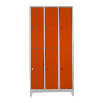 Dulap de depozitare cu incuietoare, Shelvoria, Js1025Tu, 97x200x37 cm, Otel, Gri / Portocaliu
