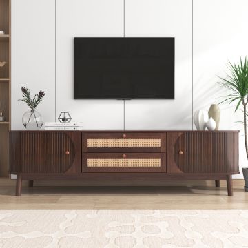 Dulap TV din ratan cu uși și sertare, Culoare naturală | Aosom Romania