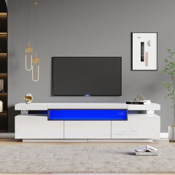 Elegant mobilier TV lucios cu iluminare LED în 16 culori, Alb | Aosom Romania
