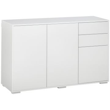 HOMCOM Bufet Comodă Antric, 2 Sertare, Push-Click, 117 cm x 36 cm x 74 cm, Alb | Aosom Romania