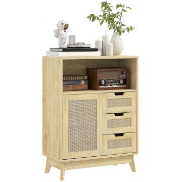HOMCOM Bufet de depozitare cu 3 sertar dulap raft reglabil pentru sufragerie bucătărie 60 x 30 x 81 cm lemn natural | Aosom Romania