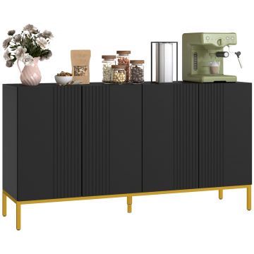 HOMCOM Bufet design contemporan grafic 2 dulapuri uşă rafturi reglabile lemn negru metal auriu | Aosom Romania