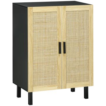HOMCOM Bufet inalt mobila de depozitare design boem dubla usi cu 3 rafturi in canepa - 73 x 41 x 102 cm | Aosom Romania