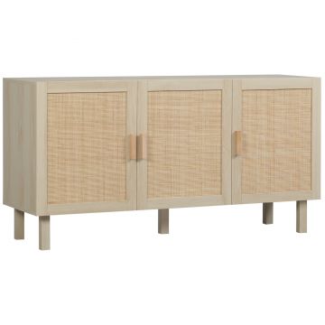 HOMCOM Bufet Meuble de Rangement Placard 3 Portes cu raft ajustabil Efect de răchită, stil boem - 136 x 41 x 70 cm | Aosom Romania