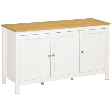 HOMCOM Bufet mobilier de depozitare cu 3 uși 2 rafturi reglabile aspect de lemn deschis 120 x 40 x 70 cm alb | Aosom Romania