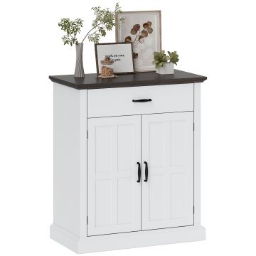 HOMCOM Bufet pentru Living Rustic cu 2 Uși 1 Sertar Raft Reglabil pentru Hol Intrare Alb 75,2x40x91,5 cm | Aosom Romania