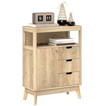 HOMCOM Bufet salon mobilier de depozitare cu dulap cu uși, raft reglabil și raft deschis, 60x30x81cm, lemn natural | Aosom Romania