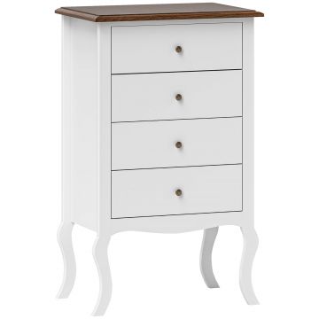 HOMCOM Cămin de Dormitor cu 4 Sertare Design Anti-răsturnare Coteț pentru Sufragerie Hol 60x40x98,5 cm Alb și Stejar | Aosom Romania