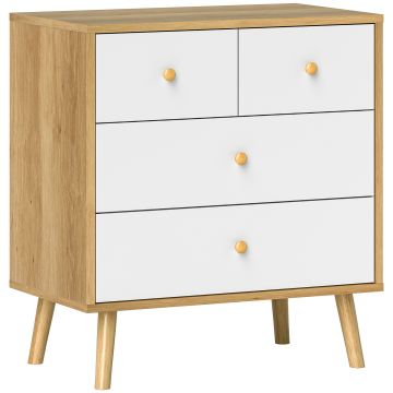 HOMCOM Cofraj cu 4 Sertare cu Finisaj Elegant și Capacitate Mare de Depozitare 60x35x65 cm Stejar și Alb | Aosom Romania