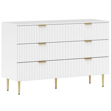 HOMCOM Comodă 6 sertare comodă cameră mobilier de depozitare modernă cu mânere și picioare aurii, 120 x 40 x 76,5 cm, alb | Aosom Romania