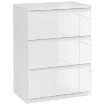 HOMCOM Comoda cu 3 Sertare Comoda de Dormitor Moderna cu Design Anti-rasturnare 55x34x75 cm Alb Lucios | Aosom Romania