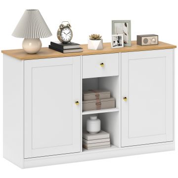 HOMCOM Comodă de bucătărie, Sideboard cu Sertar, Dulapuri, Rafturi, Span, Alb | Aosom Romania