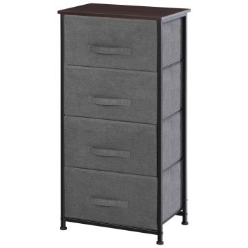 HOMCOM Comoda din Material Textil Mobila de Depozitare 4 sertare sifonier dim. 45L x 30l x 92H cm Cadru din metal gri | Aosom Romania