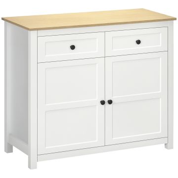 HOMCOM Comodă mobilier de depozitare cu 2 uși și raft reglabil în înălțime 2 sertare 100 x 40 x 85 cm alb și aspect lemn | Aosom Romania