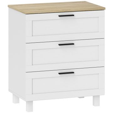 HOMCOM Comodă Modernă cu 3 Sertare 60x38x71 cm Albă și Culoare Lemn | Aosom Romania HOMCOM Comodă Modernă cu 3 Sertare 60x38x71 cm Albă și Culoare Lemn | Aosom Romania