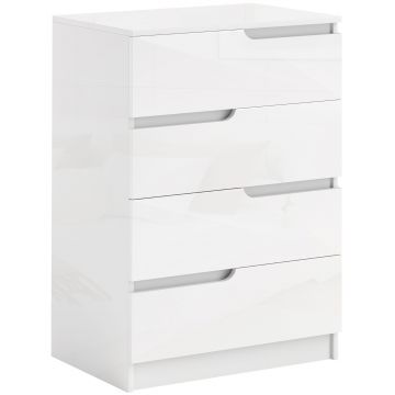 HOMCOM Comodă Modernă, Dulap, 4 Sertare, Placă de Pal, Dispozitiv Anti-Răsturnare, Amortizoare pentru Picioare, Alb | Aosom Romania