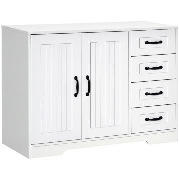 HOMCOM Comodă Sideboard, Anrichte, Stil Modern, 4 Sertare, 1 Dulap, 105 cm x 40 cm x 76 cm, Alb | Aosom Romania