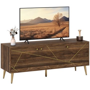 HOMCOM Măsuță TV mobilier TV din lemn pentru televizor de până la 60 de inch cu dulapuri rafturi picioare din oțel 130 x 40 x 52 cm maro | Aosom Romania