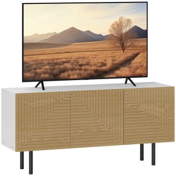 HOMCOM Mobila TV pentru de până la 65 de inch cu dulapuri cu ușă canelată și trecere cabluri pentru sufragerie, dormitor, efect lemn natural | Aosom Romania