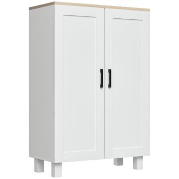 HOMCOM Mobilier Auxiliar Modern cu 2 Uși Raft Reglabil și Bază Înălțată pentru Living Bucătărie Sufragerie 60x30x90 cm Alb | Aosom Romania