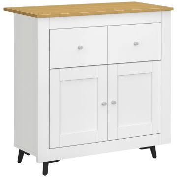 HOMCOM Mobilier de depozitare bufet cu dulap cu uși și 2 sertare, pentru living, sufragerie, dim. 78 x 35 x 80 cm, alb | Aosom Romania