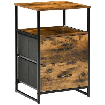 HOMCOM Noptieră cu 2 Sertare Material Textil Mobilier de Suport Mic cu Stil Industrial Comodă 2 sertare - 45 x 40 x 70,5 cm - Lemn și metal | Aosom Romania