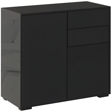 HOMCOM Sifonier de Depozitare cu 2 Sertare, 2 Uși, cu Centură de Siguranță, pentru Sufragerie, Dormitor, 79 x 36 x 74 cm, Negru | Aosom Romania