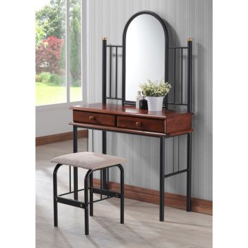Masa de toaleta cu taburet Tressa lemn nuc si metal negru 94x36x147 cm Masa de toaleta cu taburet Tressa lemn nuc si metal negru 94x36x147 cm