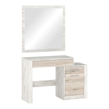 Masuta de toaleta cu oglinda Neruda  alb stejar antic 114x40x76cm Masuta de toaleta cu oglinda Neruda  alb stejar antic 114x40x76cm