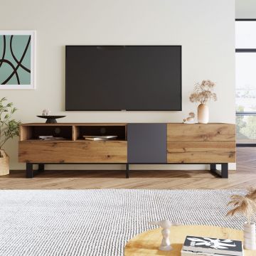 Mobilă TV modernă cu design în blocuri de culoare, Culoare naturală+Negru | Aosom Romania