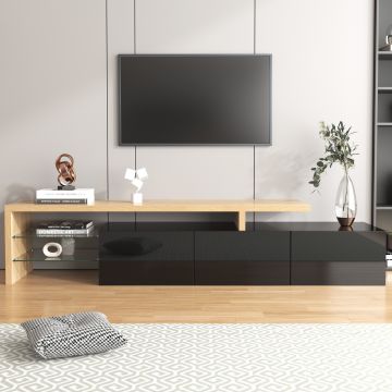 Mobilă TV modernă de design, Negru+Culoare naturală | Aosom Romania