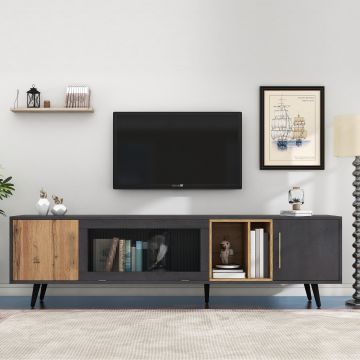 Mobilier TV cu textură gri, 3 uși și spațiu deschis, Gri | Aosom Romania