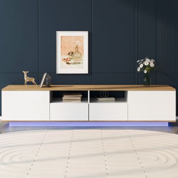 Mobilier TV modern cu LED-uri reglabile, Alb+Culoare naturală | Aosom Romania