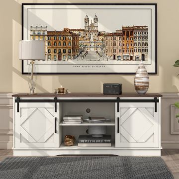 Mobilier TV stil Country Modern, Alb+Maro | Aosom Romania